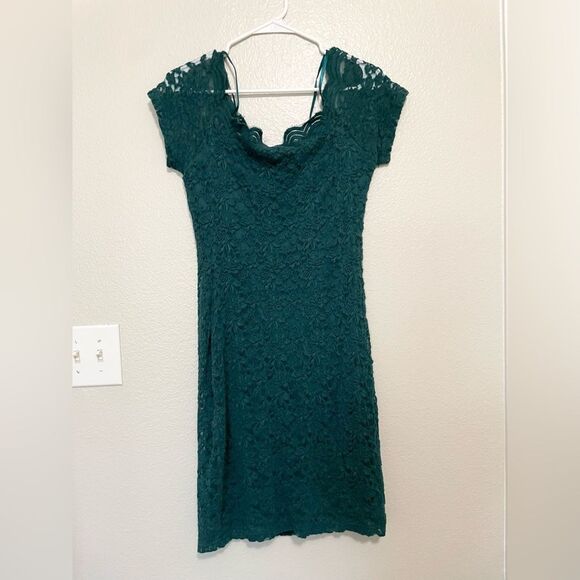 Dao Chloe Dao Green Lace Off Shoulder Bodycon Dress Size L - Picture 2 of 3